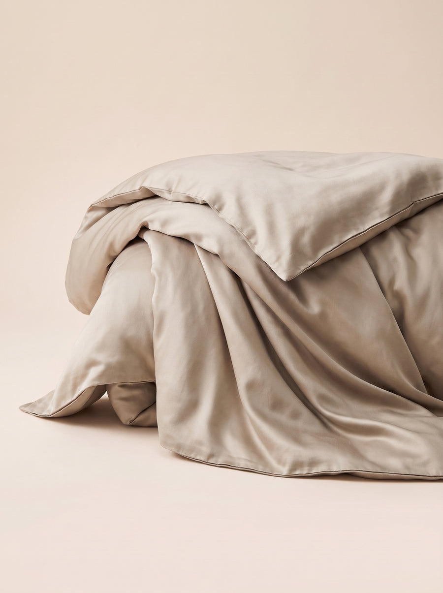 Beige Satin Duvet Cover with Luxe Feel-Duvet Cover-Bellascena-bellascena