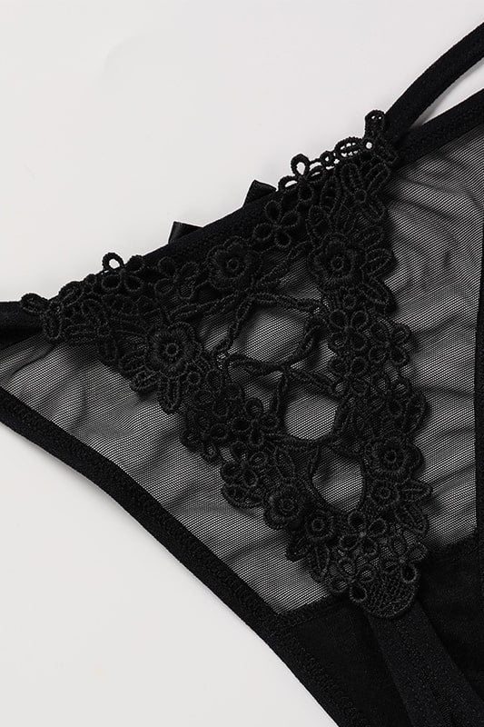 Black Mesh Thong with Lace Bow Detail-Thong-Bellascena-bellascena