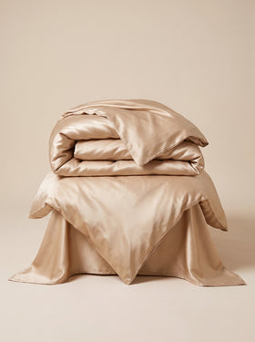 Champagne Satin Duvet Cover with Glossy Finish-Duvet Cover-Bellascena-bellascena