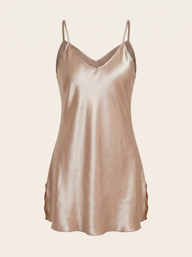 Champagne Satin Nightgown with Strappy Design-Nightgown-Bellascena-Champagne-S-bellascena