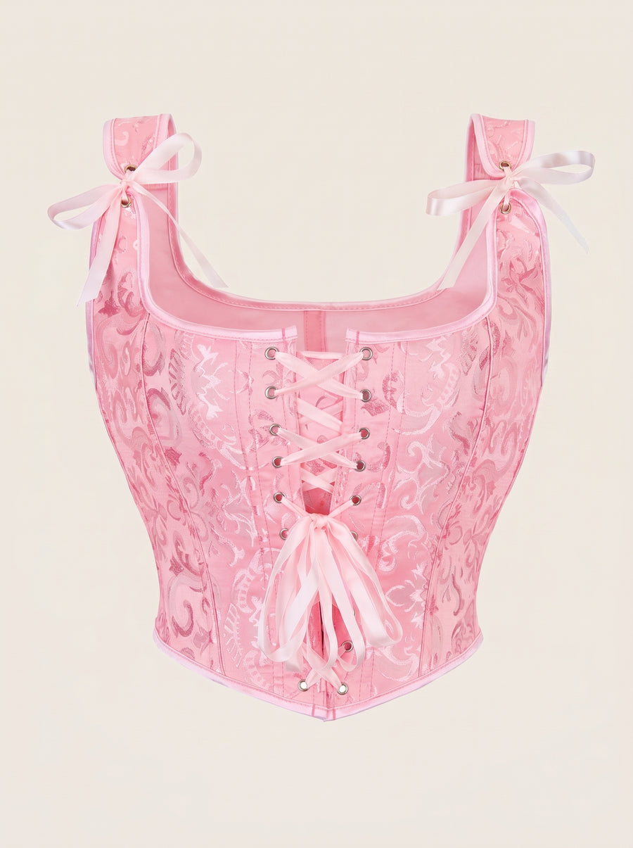 Elegant Light Pink Lace Corset with Lace-Up Detail-Corset-Bellascena-Pink-XS-bellascena