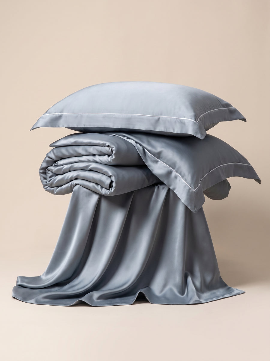 Gray-Blue Satin Bed Sheet with Seamless Glossy Finish-Bed Sheet-Bellascena-bellascena