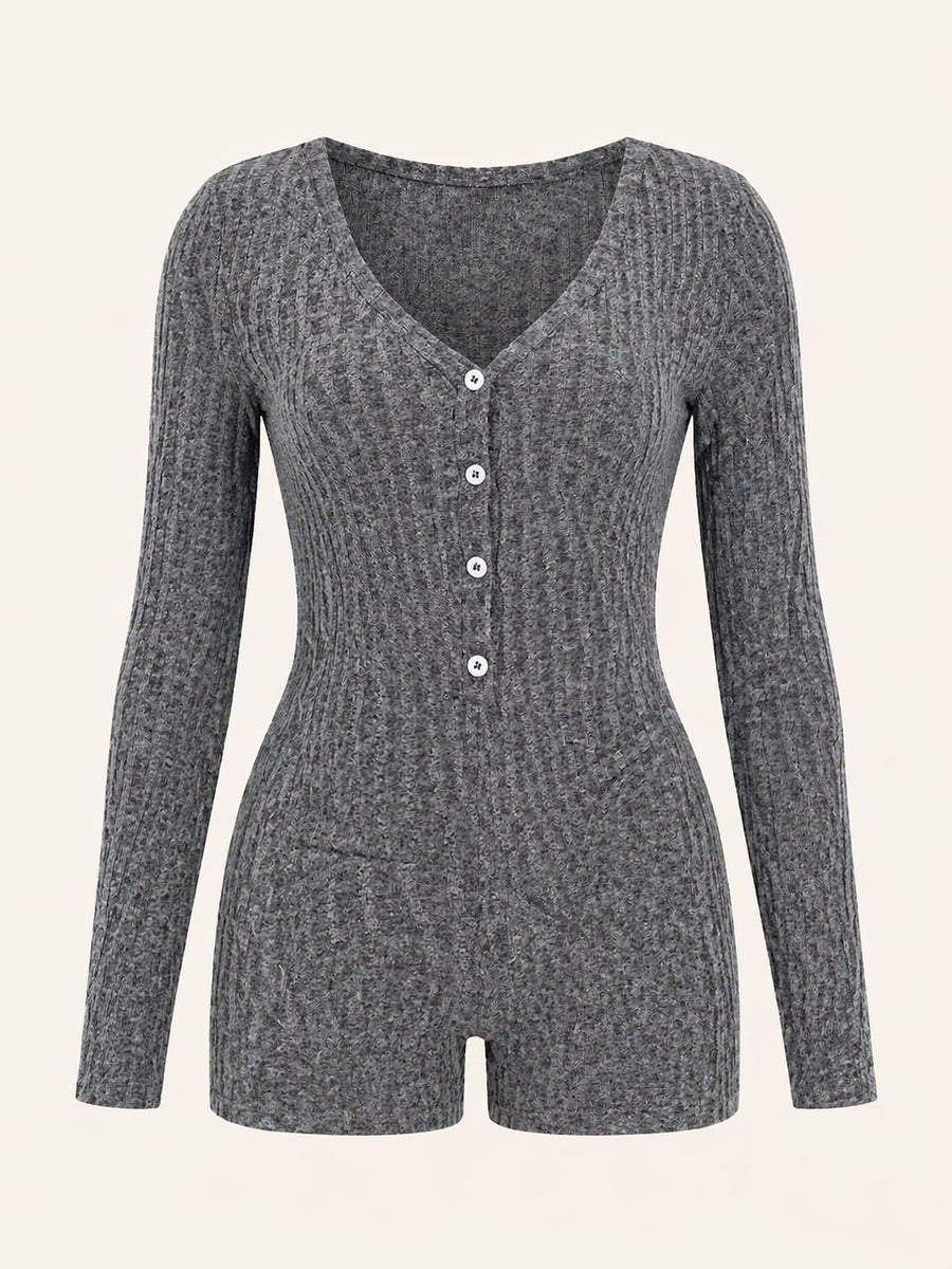 Heather Grey Knit Bodysuit with Button-Up Detail-Bodysuit-Bellascena-S-Grey-bellascena