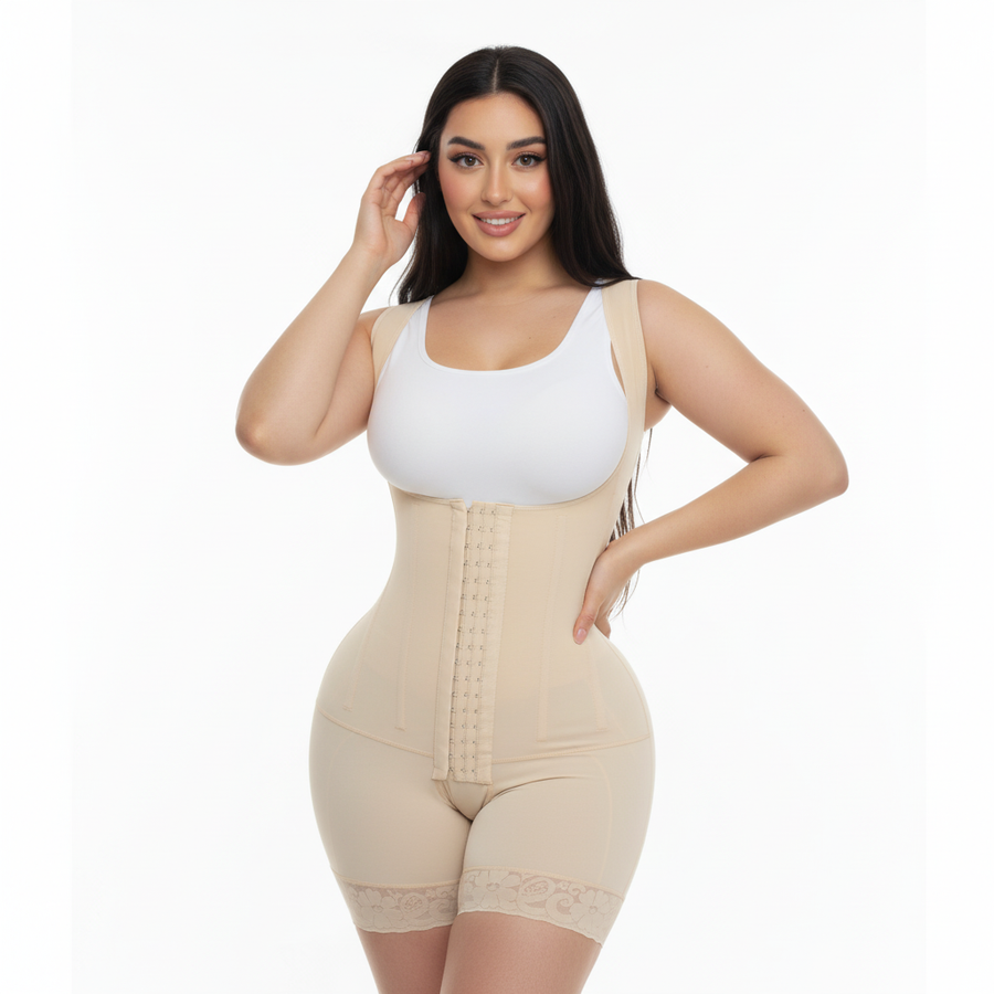 High-Waist Black Mesh Bodysuit with Lace Trim-Bodysuit-Bellascena-Beige-S-bellascena