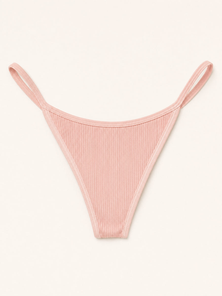Nude Pink Ribbed Cotton Bodysuit with Strappy Design-Bodysuit-Bellascena-bellascena