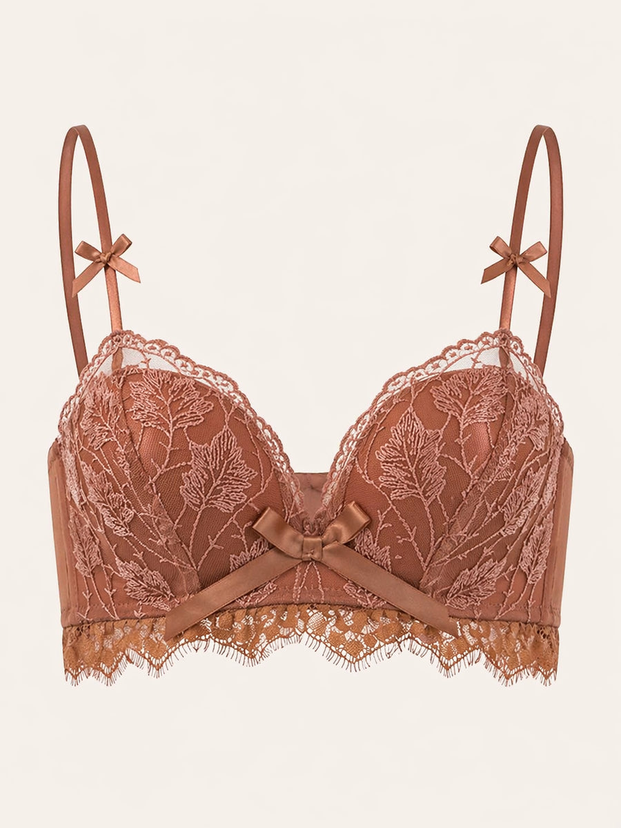 Push-Up Tan Lace Push-Up Bra with Scalloped Edges-Bra-Bellascena-bellascena