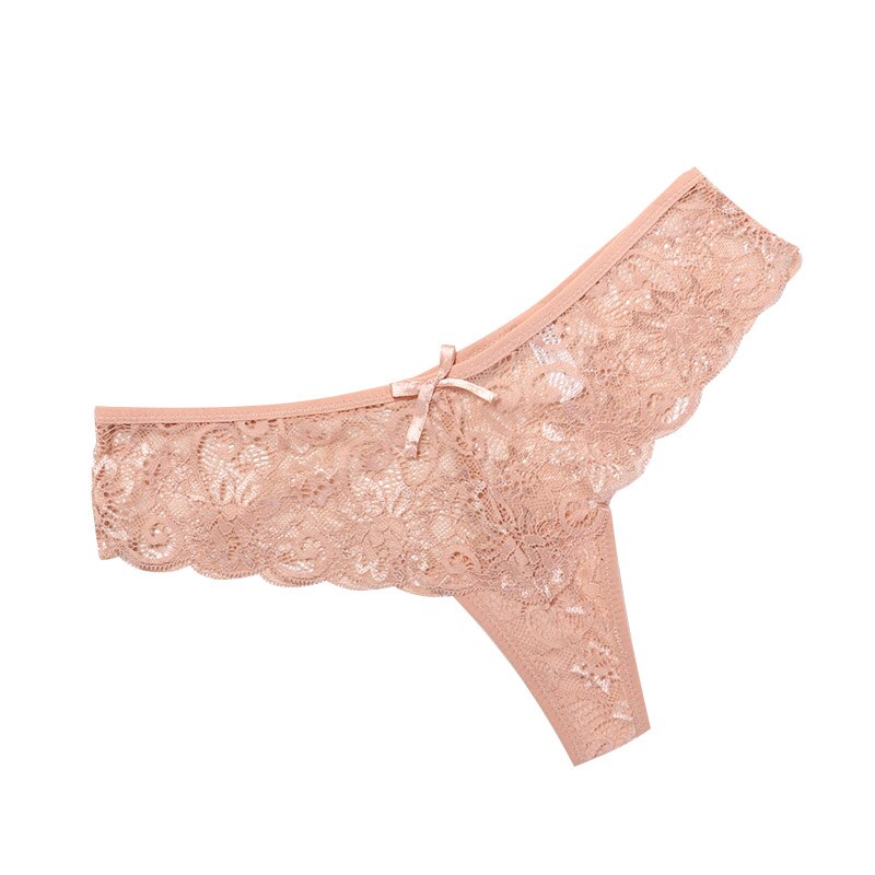 Sheer Floral Pink Lace Panty with Bow Detail-Panty-Bellascena-Beige-S-bellascena