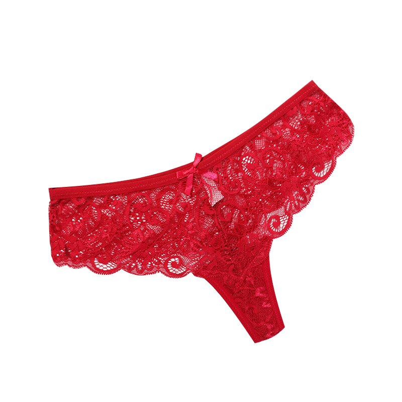 Sheer Floral Pink Lace Panty with Bow Detail-Panty-Bellascena-Red-S-bellascena