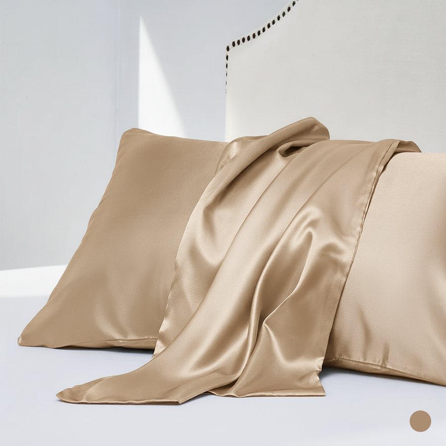 Silver Satin Pillowcase Set with Glossy Sheen-Pillowcase-Bellascena-Beige-50x60cm-bellascena