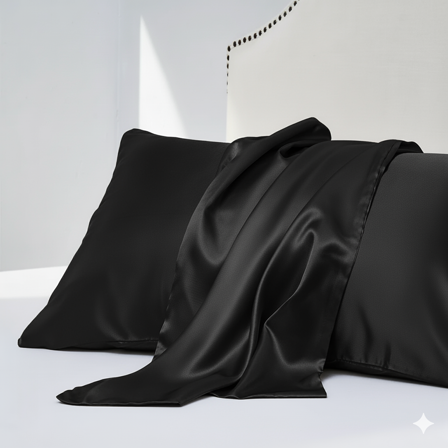 Silver Satin Pillowcase Set with Glossy Sheen-Pillowcase-Bellascena-Black-50x60cm-bellascena