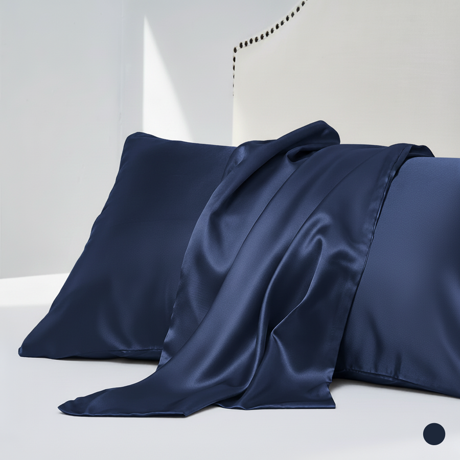 Silver Satin Pillowcase Set with Glossy Sheen-Pillowcase-Bellascena-Midnight Blue-50x60cm-bellascena
