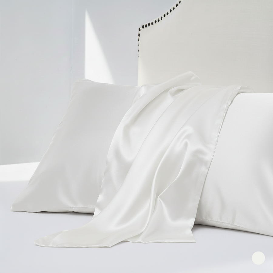 Silver Satin Pillowcase Set with Glossy Sheen-Pillowcase-Bellascena-White-50x60cm-bellascena