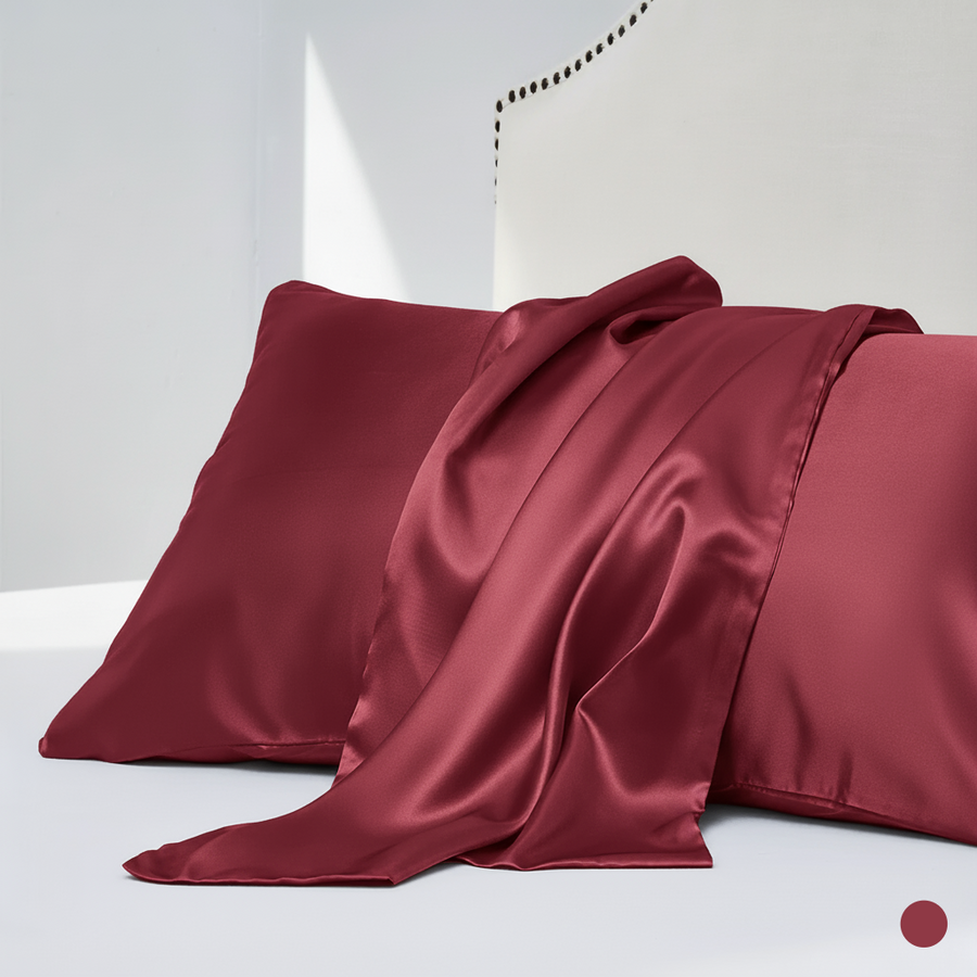 Silver Satin Pillowcase Set with Glossy Sheen-Pillowcase-Bellascena-Wine Red-50x60cm-bellascena