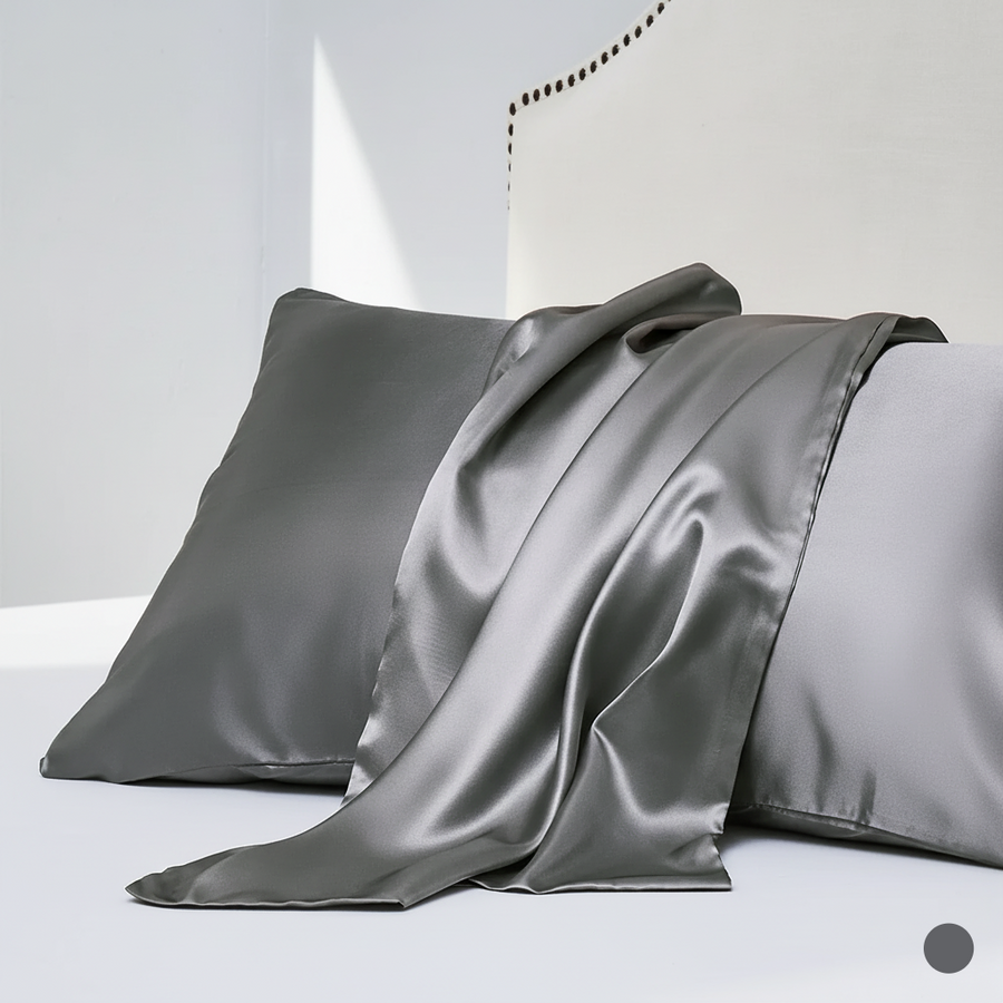 Solid Gray Satin Pillowcase Set with Smooth Finish-Pillowcase-Bellascena-bellascena
