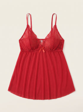 Strappy Red Lace Lingerie Set with Sheer Design-Lingerie Set-Bellascena-bellascena