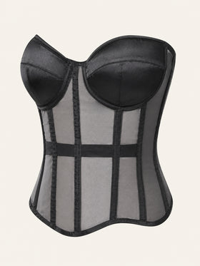 Alluring Black and Red Satin Corset with Sheer Back Tie-Corset-Bellascena-Black-XS-bellascena