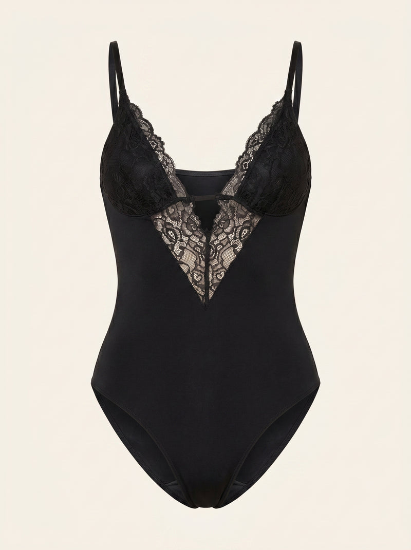 Black Lace Bodysuit with Strappy Detail