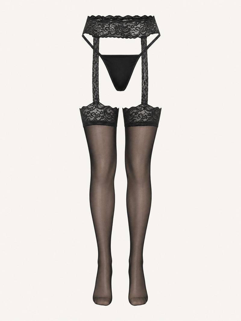 Black Lace Lingerie Set with Strappy Sheer Lace Pattern