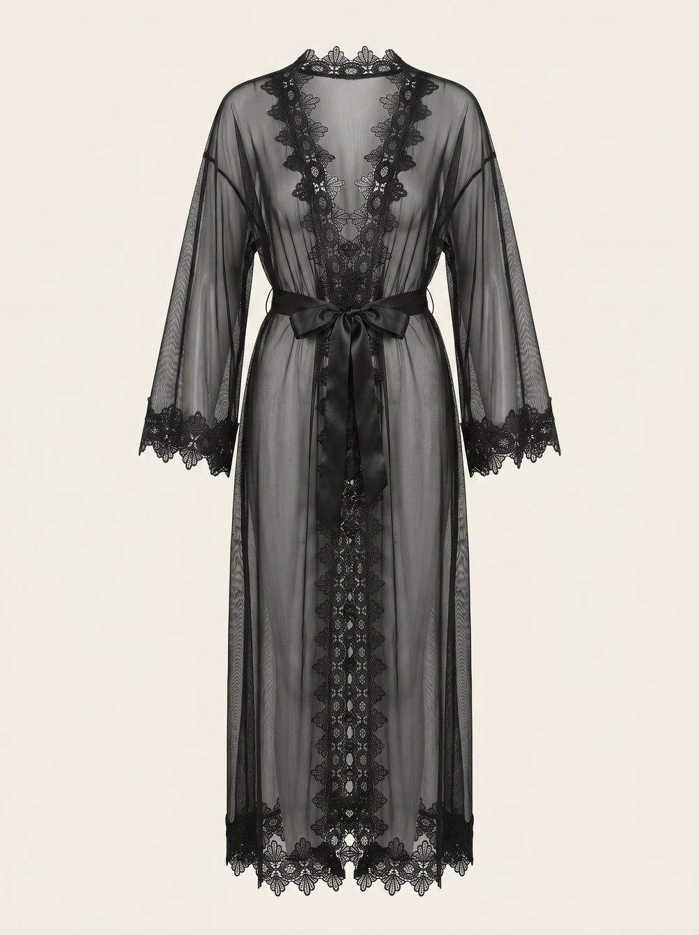 Black Lace Kimono Robe with Sheer Elegance