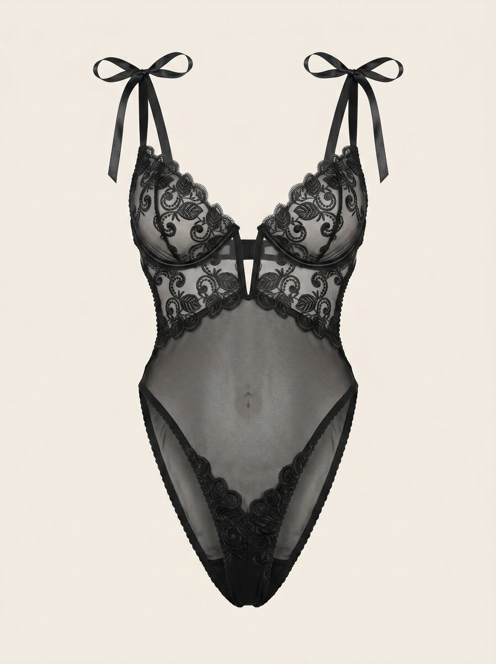 Body in mesh nero con dettaglio in pizzo