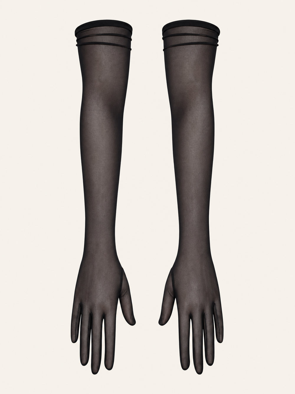 Black Mesh Elbow-Length Gloves with Sheer Texture