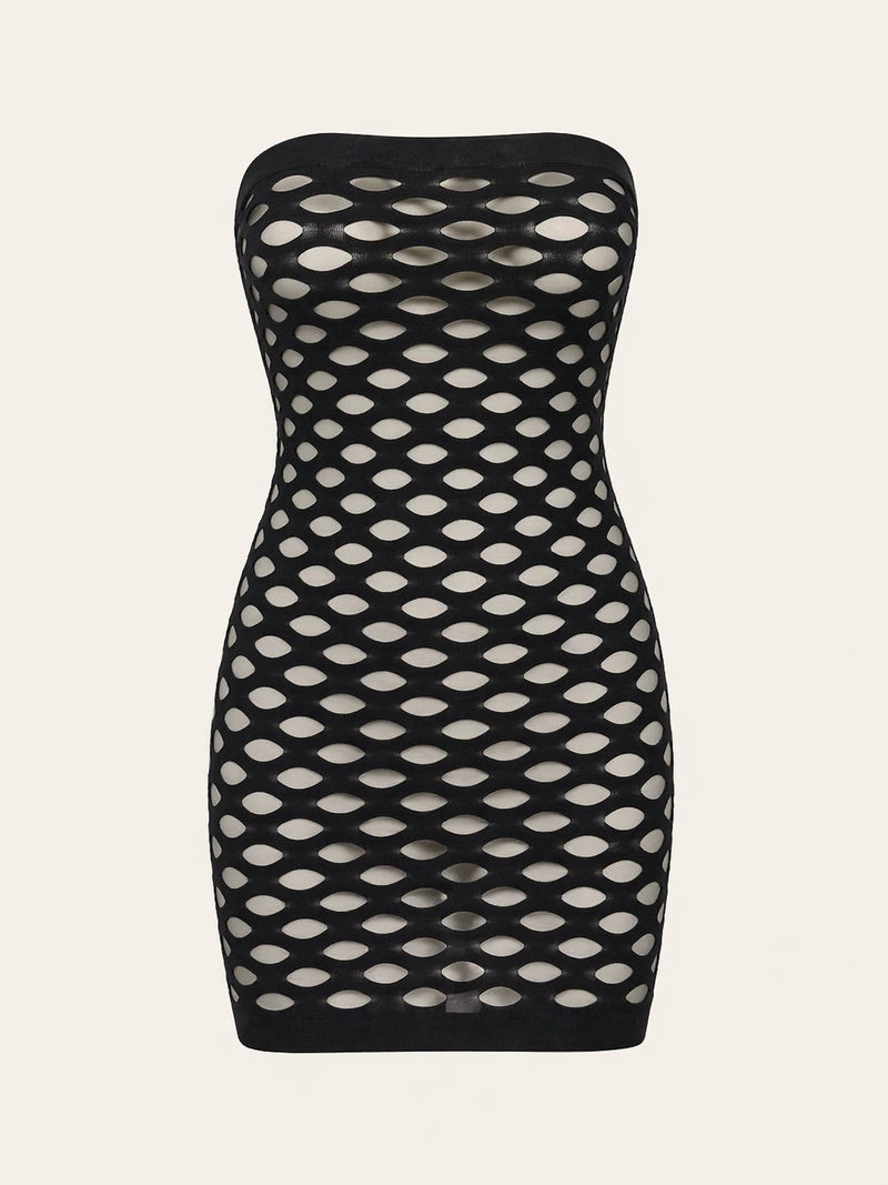 Black Mesh Strappy Dress with Sheer Details