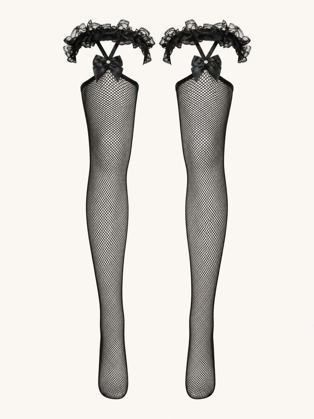 Black Mesh Tights with Bow Detail