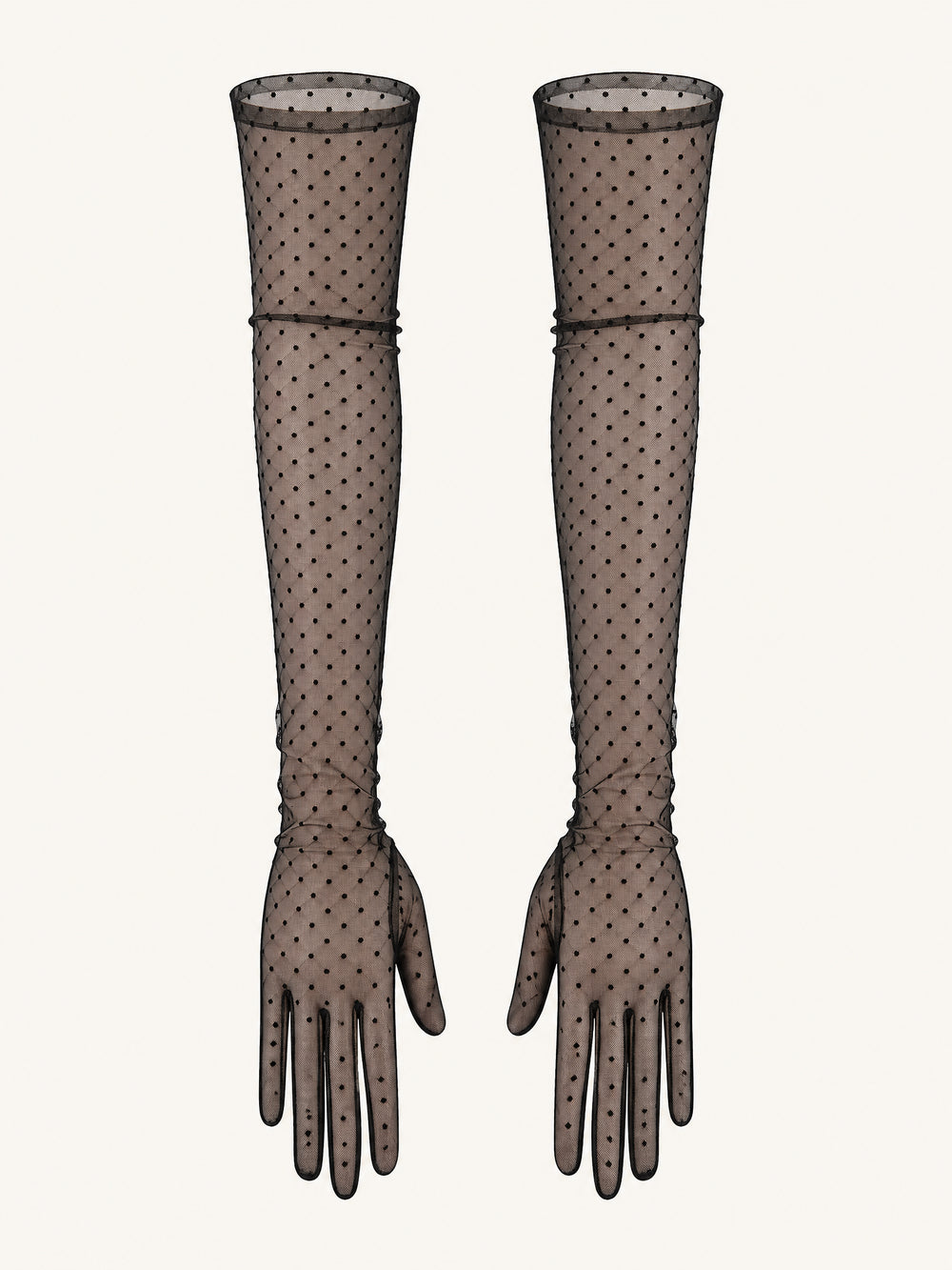 Black Polka Dot Lace Gloves with Long Length