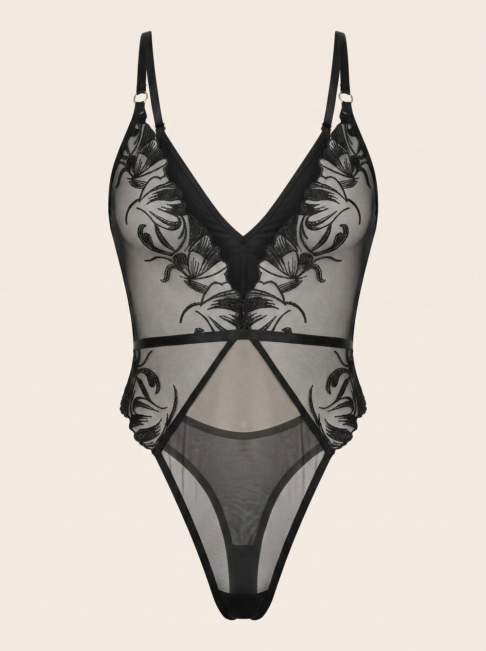 Black Sheer Mesh Bodysuit with Cutouts