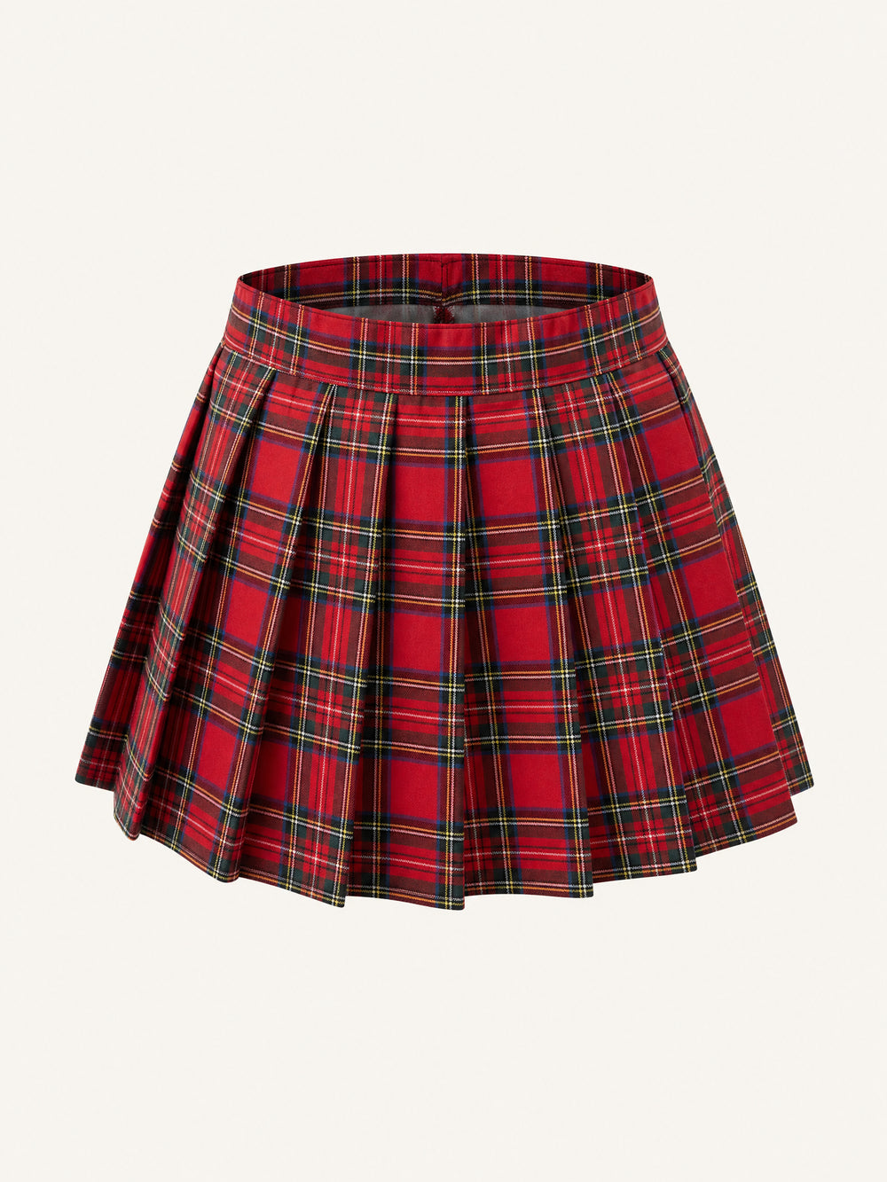 Red Plaid Pleated Mini Skirt with Strappy Bows