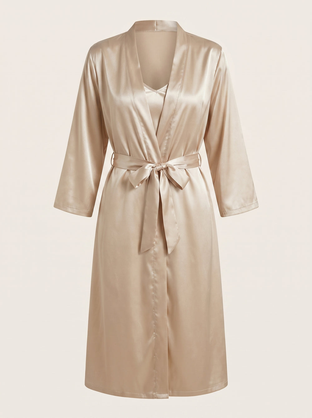 Champagne Satin Kimono Robe with Long Sleeves