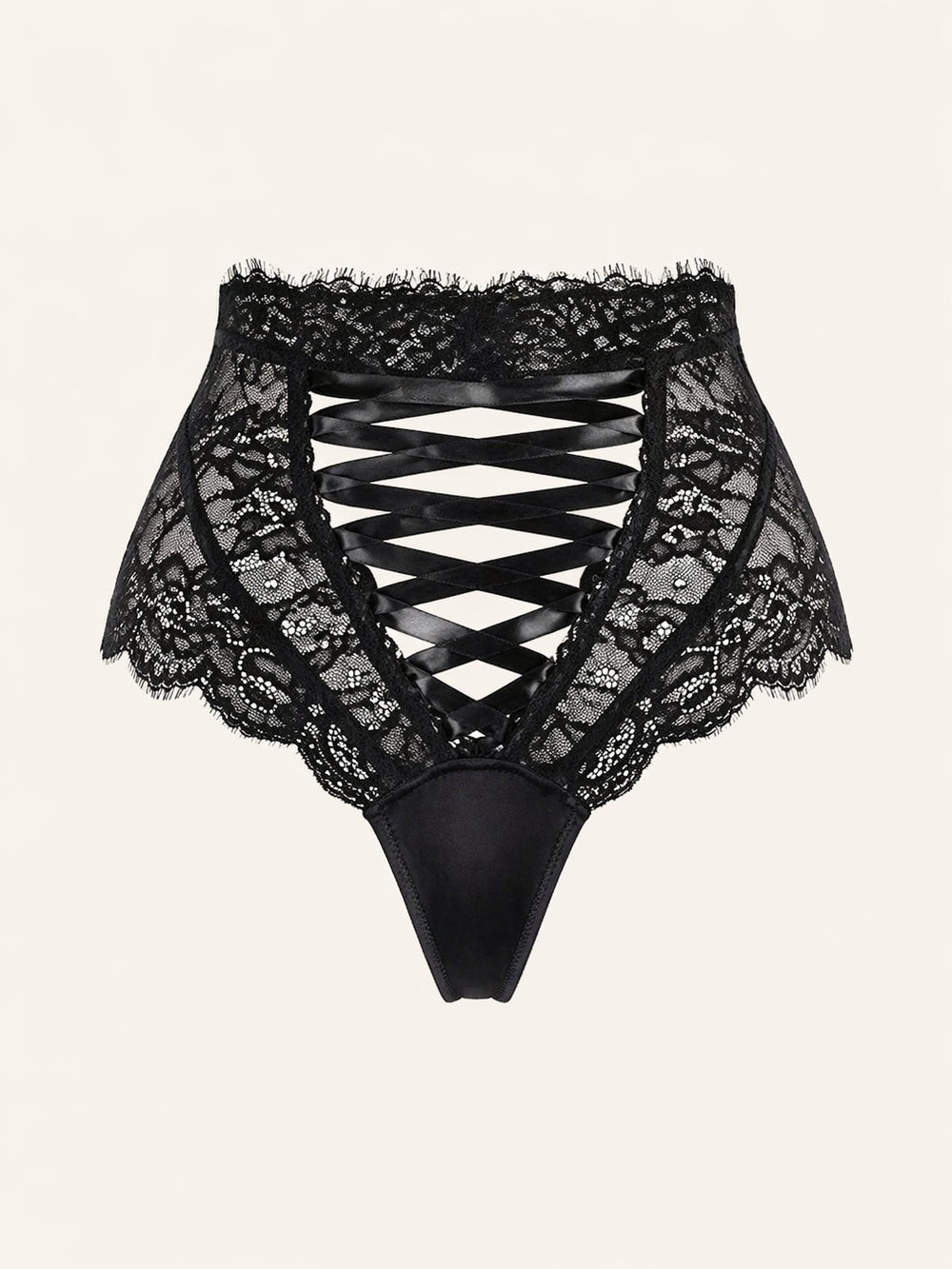 Daring Black Lace Panty with Scalloped Edges and Bow Detail