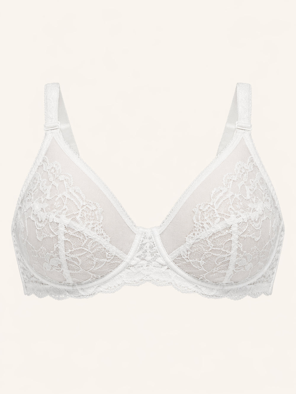 Elegant White Lace Bra with Underwired Support