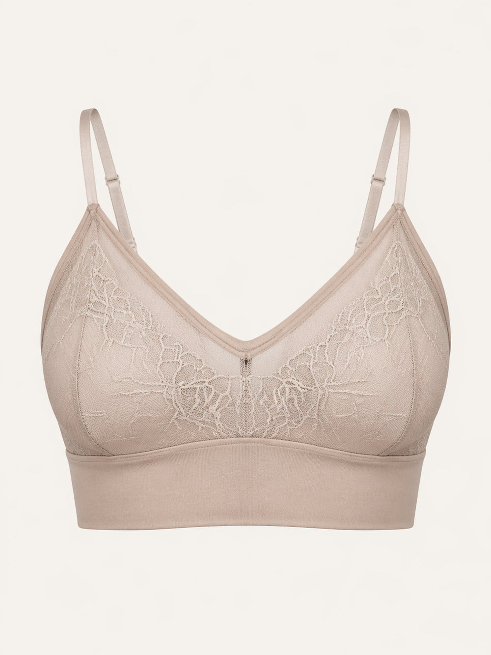 Floral Beige Lace Bra with Adjustable Straps and Sheer Finish