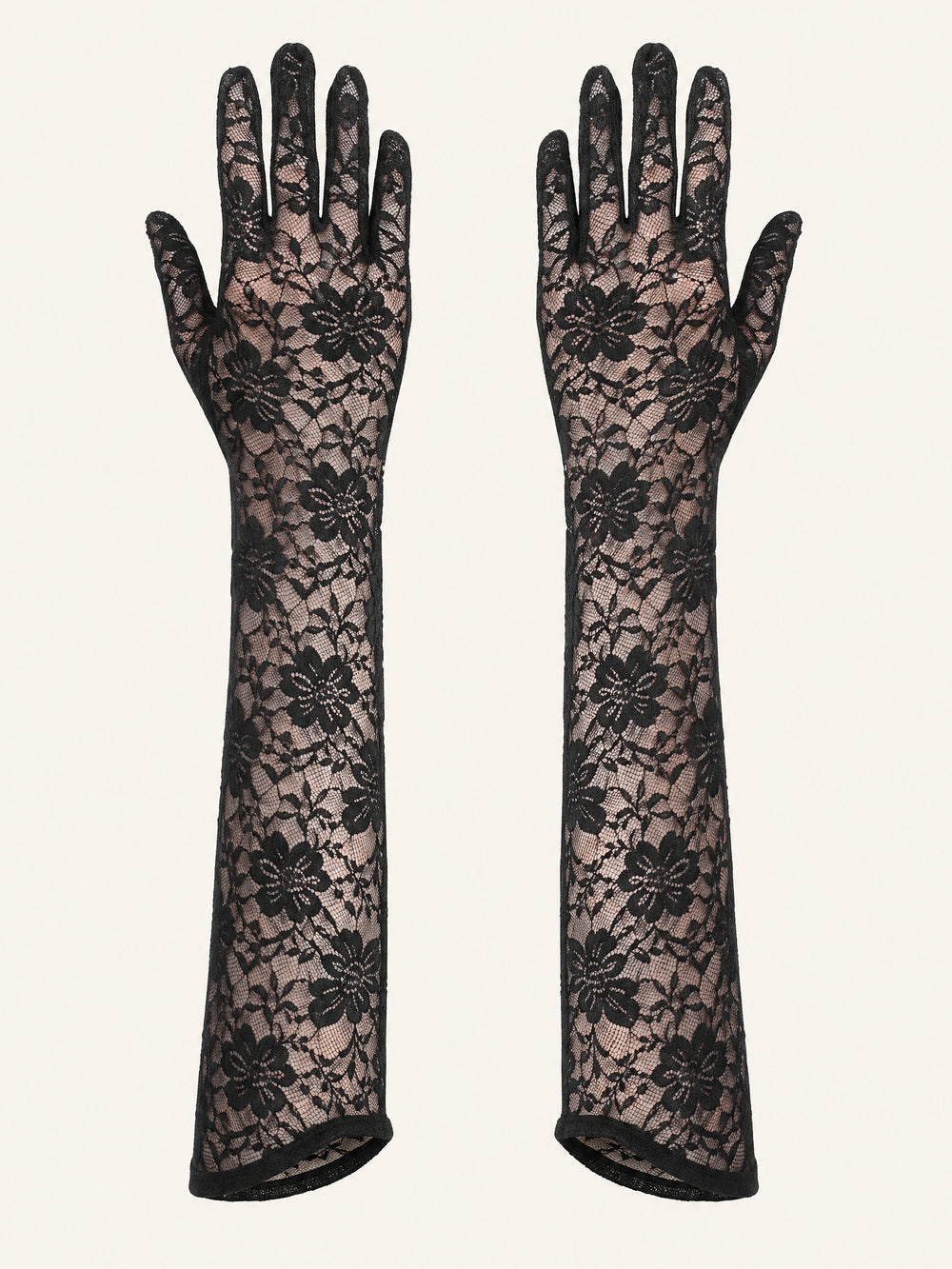 Floral Black Lace Gloves with Sheer Elegance