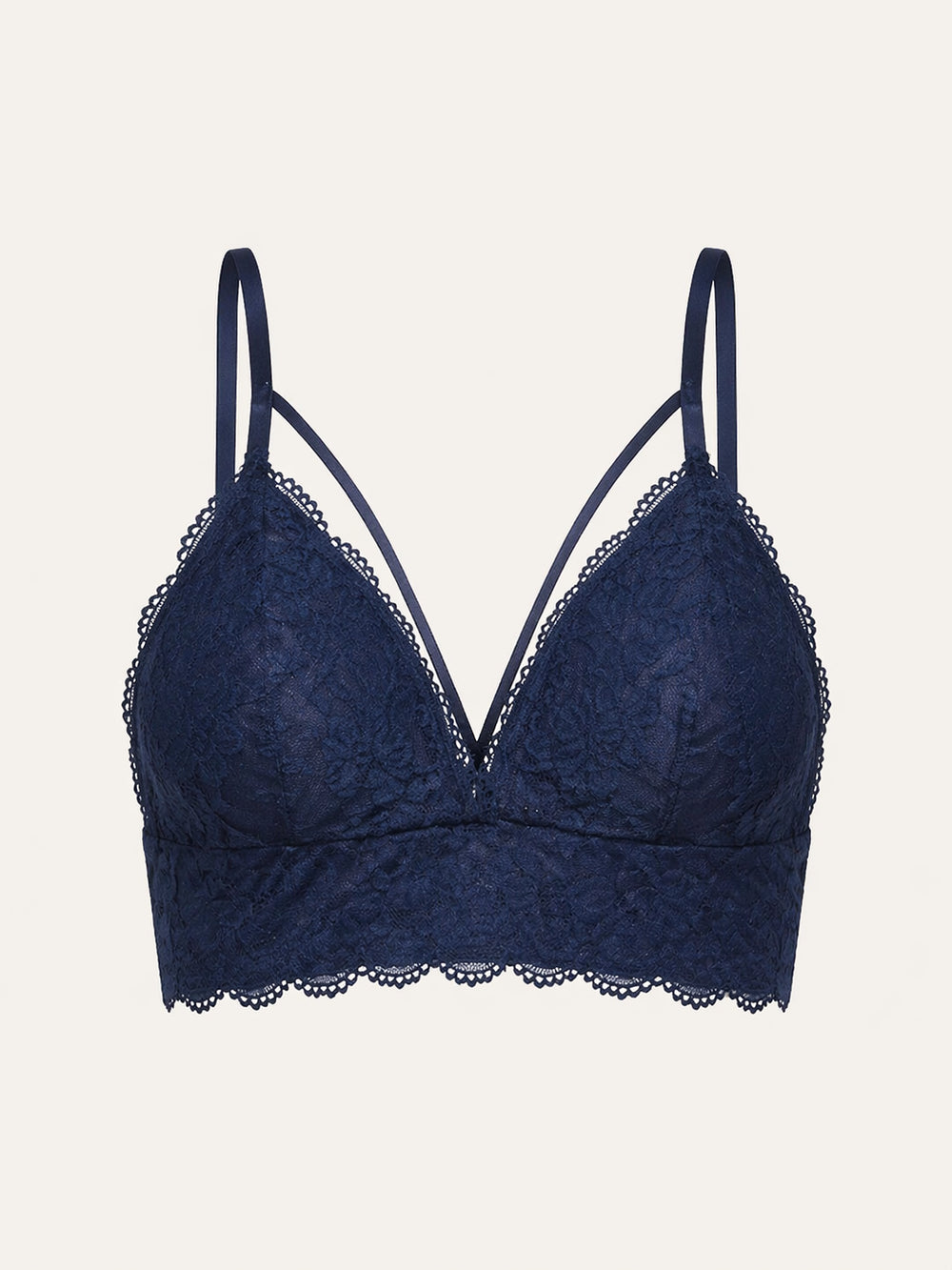 Floral Navy Blue Lace Bra with Sheer Strappy Design