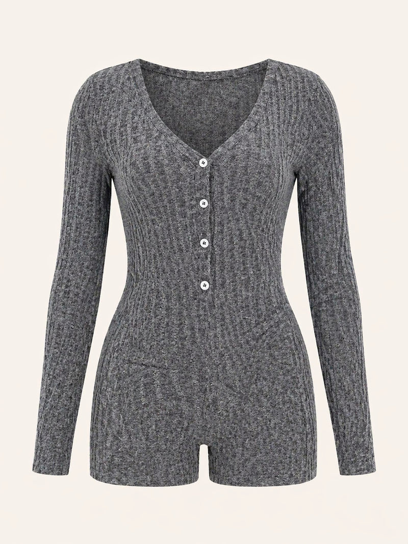 Heather Grey Knit Onesie with Button-Up Detail