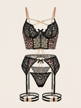 Leopard Print Mesh Bodysuit with Strappy Details-Bodysuit-Bellascena-bellascena