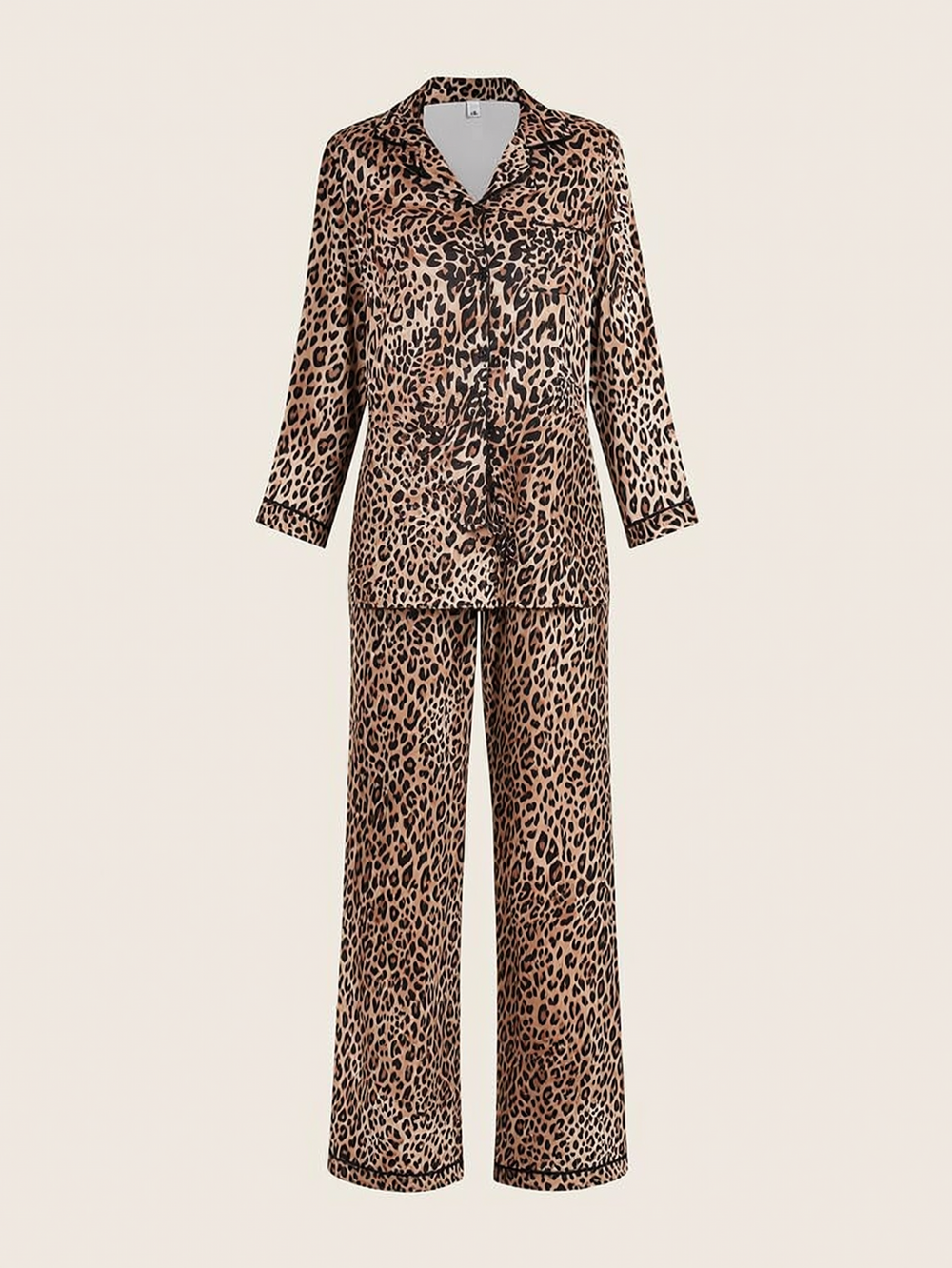 Leopard Print Satin Pajama Set with Button-Up Charm