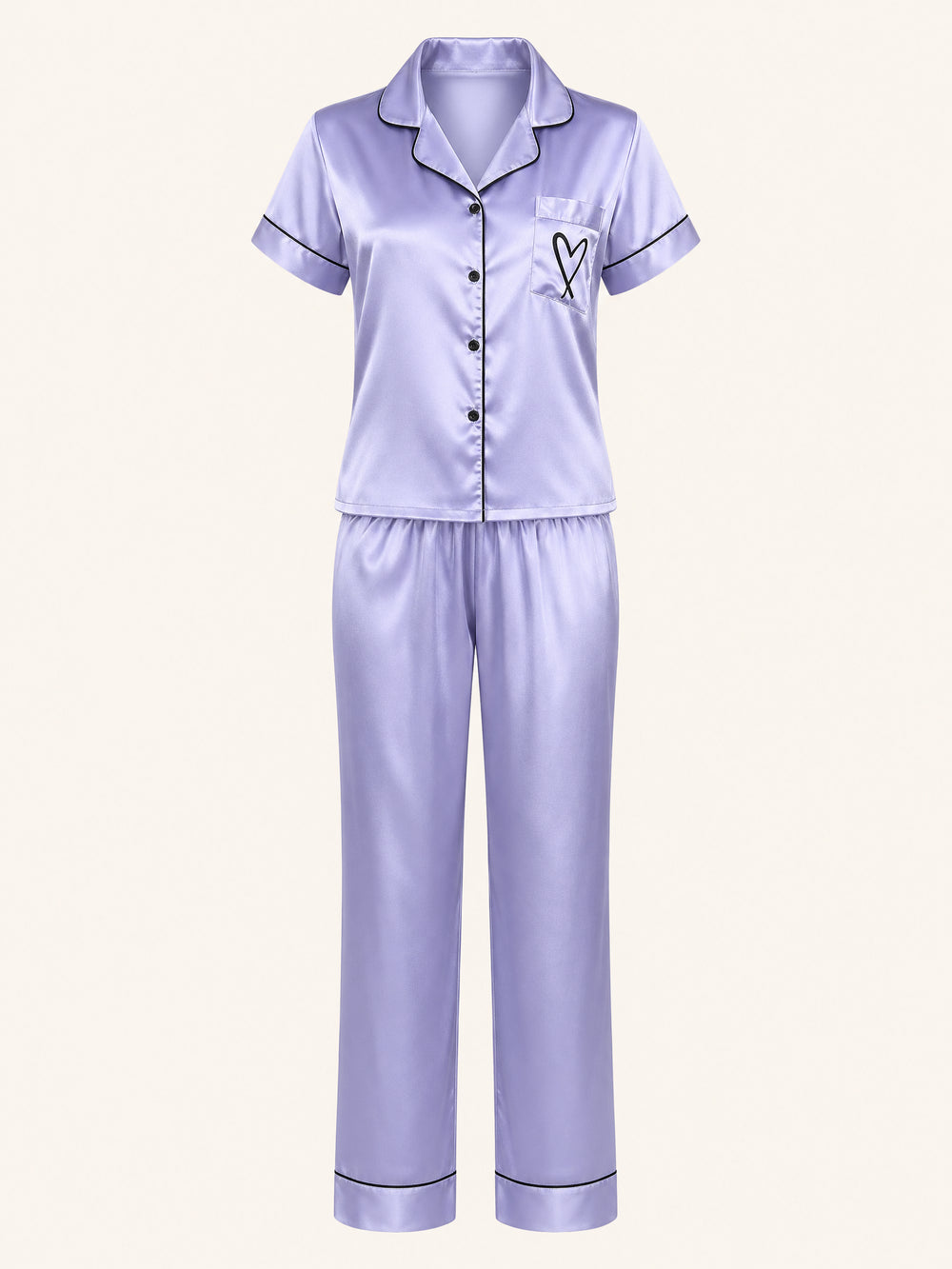 Light Blue Satin Pajama Set with Short Sleeves & Button-Up