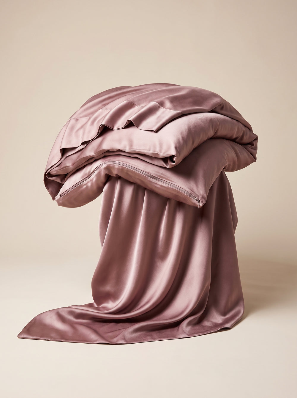 Mauve Satin Duvet Cover with Zipper Closure