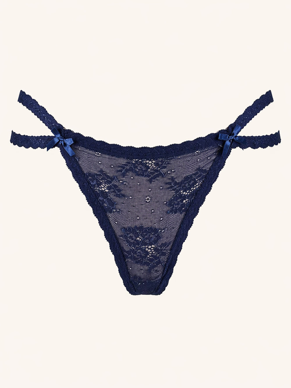 Navy Blue Lace Panty with Bow Detail and Scalloped Edges
