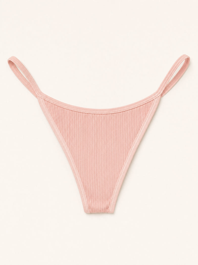 Pink Ribbed Cotton Thong with Strappy Design