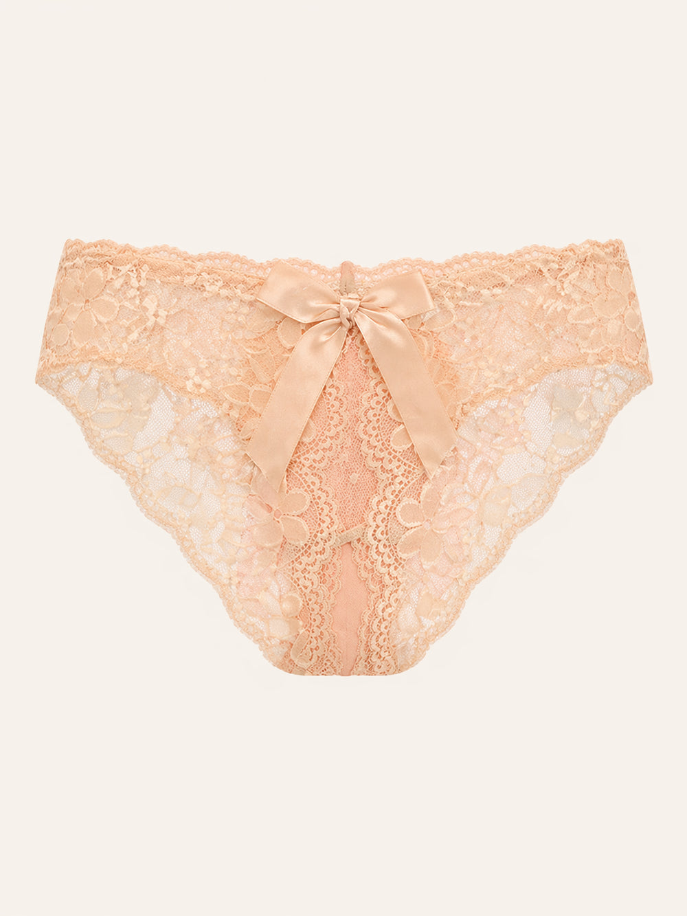 Peach Lace Panty with Bow Detail and Scalloped Edges