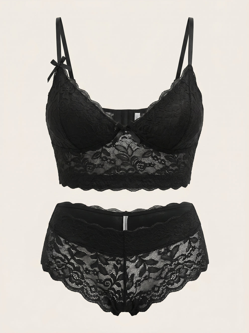Plus Size Black Lace Lingerie Set with Sheer Strappy Detail