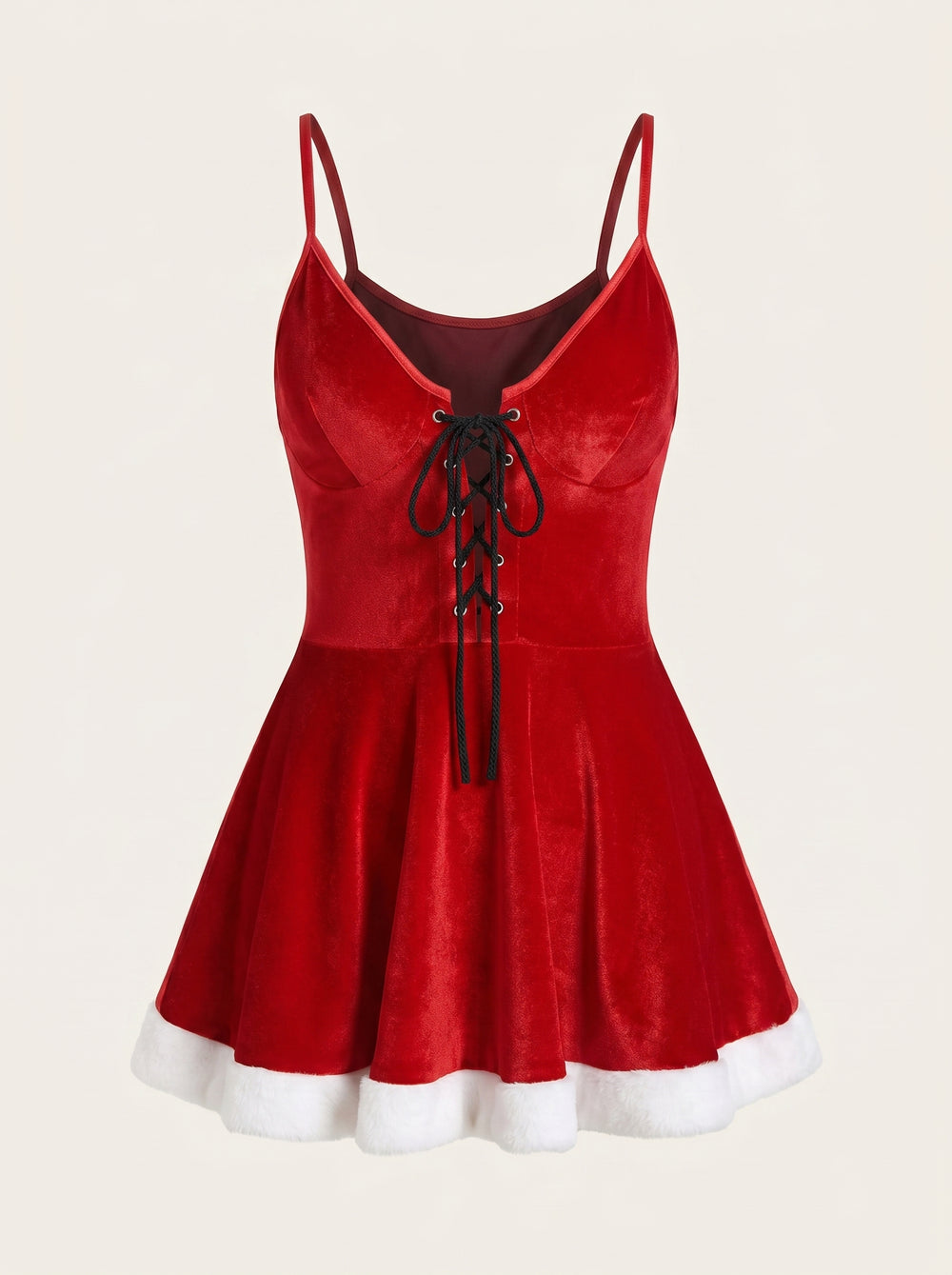 Plus Size Red Velvet Bunny Girl Costume Dress with Fur Trim
