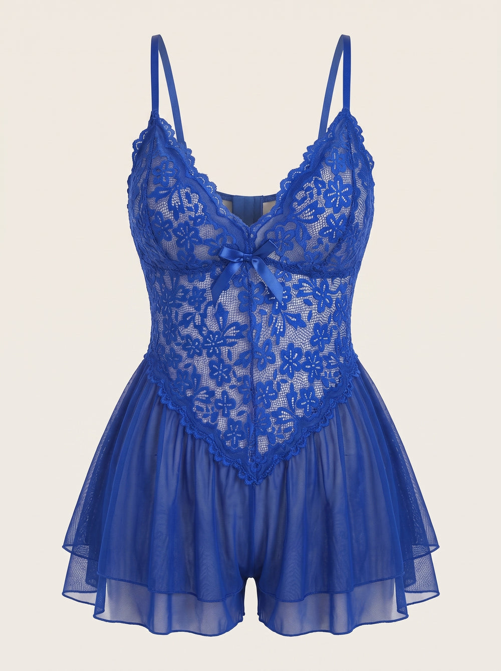 Plus Size Royal Blue Lace Bodysuit with Floral Detail
