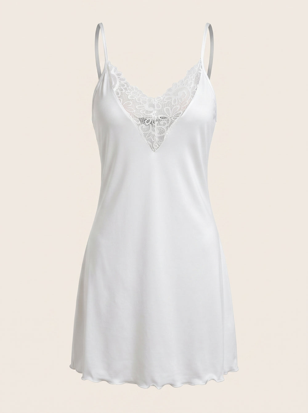 Plus Size White Satin Nightgown with Lace Detail