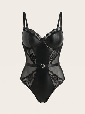 Push-Up Black Satin Bodysuit with Lace Detail-Bodysuit-Bellascena-Black-S-bellascena