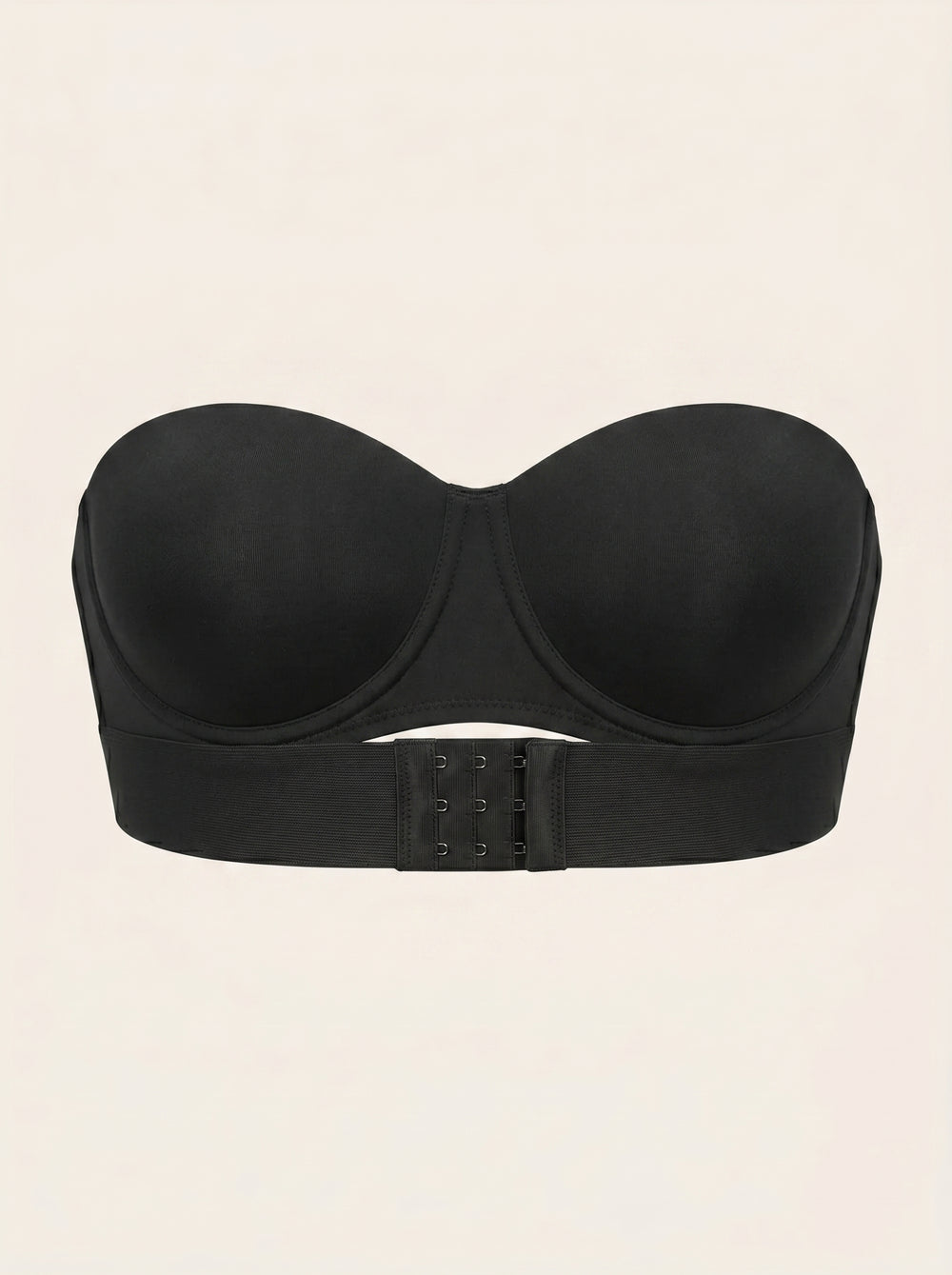 Reggiseno nero push-up senza spalline in raso, con vestibilità senza cuciture